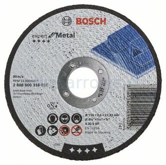 Диск абразивный по металлу отрезной BOSCH 115 х 22 х 2,5 мм - 1шт. (2608600318)