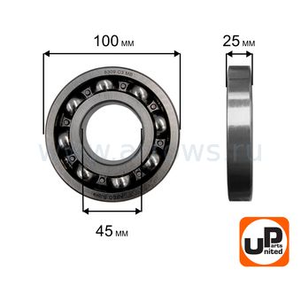 Подшипник шариковый UNITED PARTS 6309 сепаратор металл (открытый)