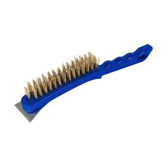 Кордщетка ручная КОБАЛЬТ 4-рядная, стальная, латунированная, 290 мм, СО СКРЕБКОМ, пластиковая рукоятка (925-013)