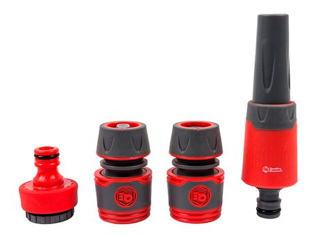 Набор поливочный QUATTRO ELEMENTI 4 предмета. Соединитель 1/2"-2 шт., штуцер 1/2" и 3/4", (646-195)