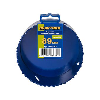 Коронка биметаллическая ПРАКТИКА  89 мм (1шт), клипса (036-063)