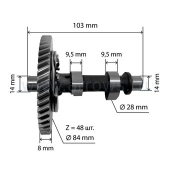 Распредвал UNITED PARTS 168F/170F/GX160/GX200 шестерня металл