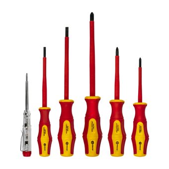 Набор отверток КОБАЛЬТ диэлектрических Ultra Grip, 6 ШТ: РН1, РН2, РН3, SL4, SL5.5, индикаторная отвёртка, CR-V, коробка (646-522)