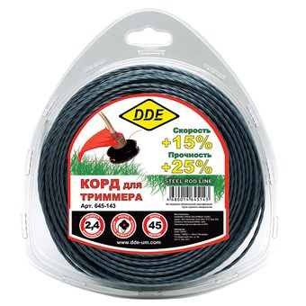 Корд триммерный DDE "Steel rod line" (крест витой армированный, диаметр 2,4 мм, длина 45 м)