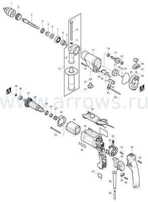 Деталировка Щеткодержатель MAKITA НР2070 (638413-1)