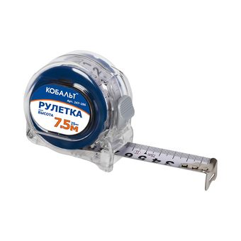 Рулетка КОБАЛЬТ Высота 7,5м x 25мм прозрачный корп., мех.стопор, 2-стор. шкала, белое мат.покрытие ленты, толщина ленты 0.11 мм (247-286)