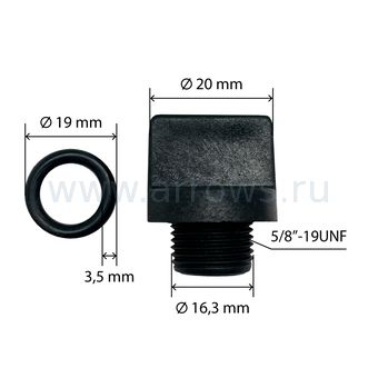 Пробка заливная/сливная UNITED PARTS Ø16,3мм, 5/8"-19 UNF, для садовых насосов и насосных станций от 600/800 Вт (пластик)