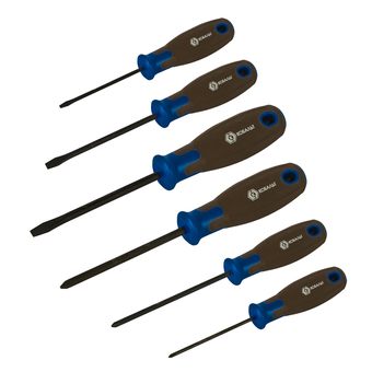 Набор отверток КОБАЛЬТ POLYWOOD, 6 ШТ: РН0, РН1, РН2, SL3, SL5, SL6, CR-V, древ.-полимер. рукоятки, пласт. держатель, подвес (912-182)