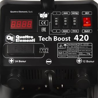 Пуско-зарядное устройство QUATTRO ELEMENTI Tech Boost 420 ( 12 / 24 Вольт, заряд до 75А, пуск до 390 А, 23кг)