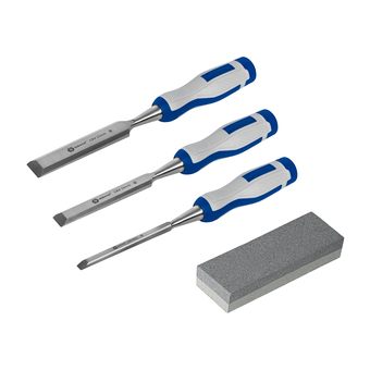 Набор стамесок КОБАЛЬТ плоских: 8, 16, 22 х 140 мм, CR-V, двухкомпонентная рукоятка, точильный камень, 3 ШТ., кейс (245-688)