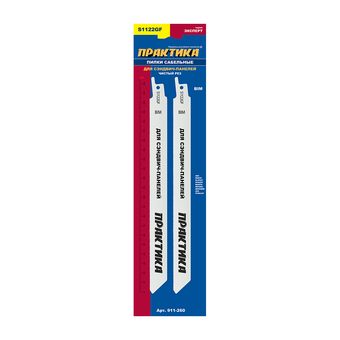 Пилки для сабельной пилы по стали ПРАКТИКА S1122GF для сэндвич панелей BIM, по мет/пласт, шаг 0.8 мм, длина 225 мм (2 шт) (911-260)