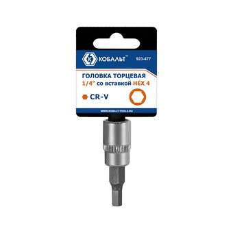 Головка торцевая со вставкой КОБАЛЬТ 1/4", HEX4, CR-V, подвес (923-477)