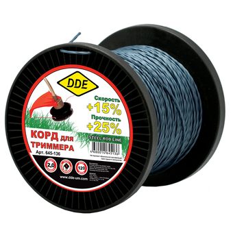 Корд триммерный DDE "Steel rod line" (крест витой армированный, диаметр 2,0 мм, длина 120 м)