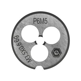 Плашка по металлу КОБАЛЬТ ручная, М3.5 х 0.6 мм, правая, точность 6g, быстрорежущая сталь Р6М5, пластиковая туба, блистер (925-945)