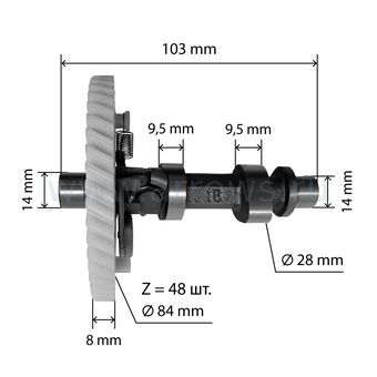Распредвал UNITED PARTS 168F/170F/GX160/GX200 шестерня нейлон