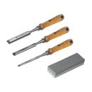 Набор стамесок КОБАЛЬТ плоских: 8, 16, 22 х 140 мм, CR-V, деревянная рукоятка, точильный камень, 3 ШТ., кейс (245-886)