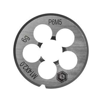 Плашка по металлу КОБАЛЬТ ручная, М14 х 2 мм, правая, точность 6g, быстрорежущая сталь Р6М5, пластиковая туба, блистер (926-034)