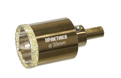 Коронка алмазная ПРАКТИКА "Профи" по керамограниту/керамике  35х70мм, пилотное сверло (1шт) блистер (917-637)