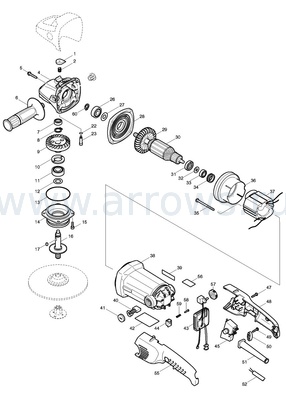 Деталировка Крышка редуктора MAKITA GA9010C (317754-5)