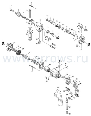 Деталировка Шайба Makita HP2030/2031/2032/2033 пыльник пласт. заднего подшипника (681614-0)