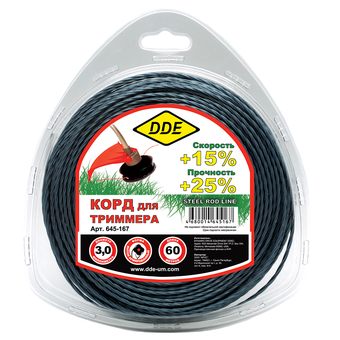 Корд триммерный DDE "Steel rod line" (крест витой армированный, диаметр 3,0 мм, длина  60 м)