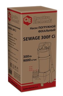 Насос фекальный QUATTRO ELEMENTI Sewage  300F Ci (300 Вт, 9000 л/ч, для грязной, 7 м, 9,0 кг) (910-140)