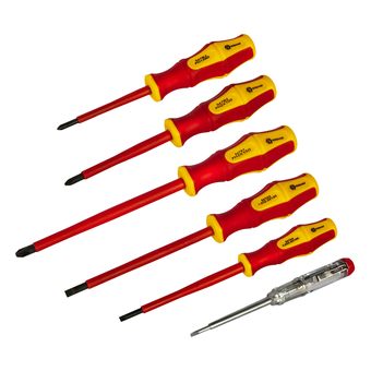 Набор отверток КОБАЛЬТ диэлектрических Ultra Grip, 6 ШТ: РН1, РН2, РН3, SL4, SL5.5, индикаторная отвёртка, CR-V, коробка (646-522)