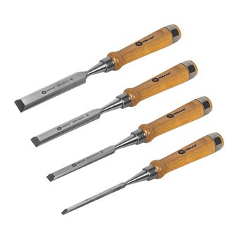 Набор стамесок КОБАЛЬТ плоских: 6, 12, 18, 24 х 140 мм, CR-V, деревянная рукоятка, 4 ШТ., блистер (245-879)