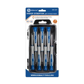 Набор отверток КОБАЛЬТ для точных работ Ultra Grip 50 мм, 7 ШТ: T4, T5, T6, T7, T8, T9, T10, CR-V, кейс, блистер (245-237)