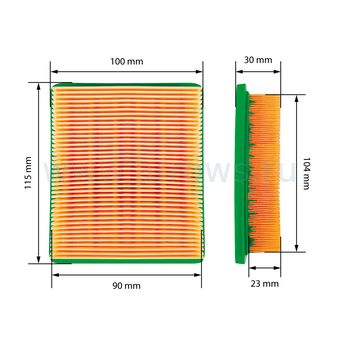 Фильтр воздушный UNITED PARTS для двигателя газонокосилки T575, 1P70 (общий размер 115х100х30мм) (фильтрующий эл. 104х90х23мм)