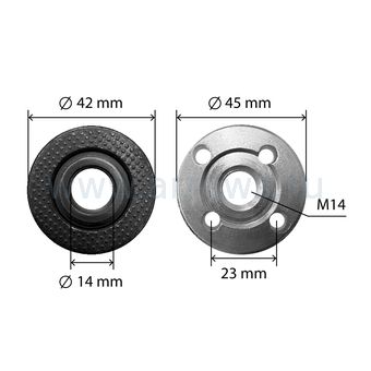 Шайба и гайка (М14) UNITED PARTS комплект для крепления диска УШМ BOSCH, MAKITA