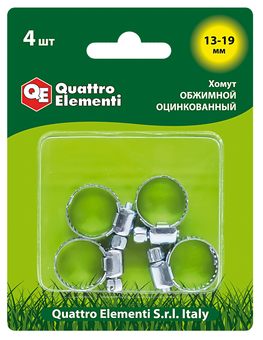 Хомут обжимной QUATTRO ELEMENTI   13-19 мм, оцинкованный, 4 шт в блистере (771-992)