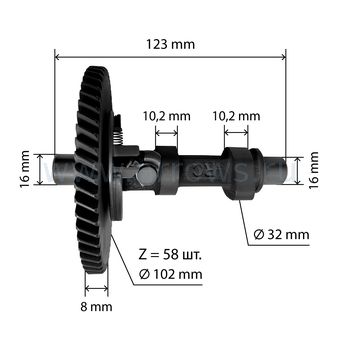 Распредвал UNITED PARTS 188F/190F/192F/GX390 шестерня металл