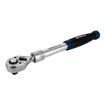 Трещоточная рукоятка КОБАЛЬТ 1/2", телескопическая, 305 - 445 мм, 72 зуба, флажковый переключатель, CR-V, подвес (642-425)