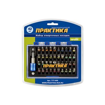 Набор бит ПРАКТИКА "Профи"  42шт, 25 мм, PH, PZ, SL, Hex, Torx, Tri-Wing, держатель 60 мм, (777-499)