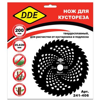 Нож для кустореза DDE WOOD CUT (200 х 25,4/20 x 1,3 мм, твердосплавный, 40 зубьев)