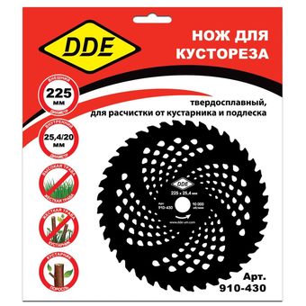 Нож для кустореза DDE WOOD CUT (225 х 25,4/20 x 1,3 мм, твердосплавный, 40 зубьев)
