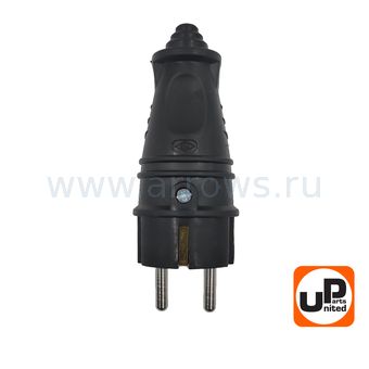 Вилка сетевая UNITED PARTS для сетевого шнура (250В) (16А) (2P+E) (IP44) (Pmax=3.5кВт) (черный, резиновый корпус)