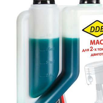 Масло DDE 2-тактное минеральное, 1 л, зелёное, стандарт API TB, с дозатором