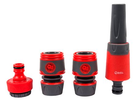 Набор поливочный QUATTRO ELEMENTI 4 предмета. Соединитель 1/2"-2 шт., штуцер 1/2" и 3/4", (646-195)