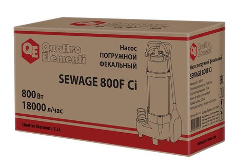 Насос фекальный QUATTRO ELEMENTI Sewage 800F Ci (800 Вт, 18000 л/ч, для грязной, 14 м, 17,6 кг) (910-164)