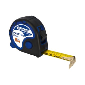 Рулетка КОБАЛЬТ Оптима 8м x 25мм, двухкомп. корпус, тройной стопор, магн.крючок, мат.покрытие ленты, толщина ленты 0.11 мм (646-751)