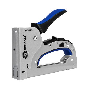 Степлер механический КОБАЛЬТ 3 в 1, скобы 6-14мм, тип 53, шпильки до 14мм, гвозди до 14мм, цель/мет.корп.,рег.удара,прорез.рук-ка (240-683)