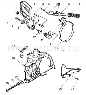 Деталировка Ручка-рукоятка тормоза HUSQVARNA 36/136/41/137/142 -->HR-H008 (5300713-48)