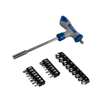 Отвертка рукоятка КОБАЛЬТ Т-образная, с набором бит и торцевых головок 1/4", CR-V, 24 ПР., блистер (245-473)