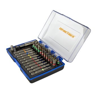 Набор бит ПРАКТИКА "Профи"  35шт, 25 и 50мм, PH, PZ, SL, Hex, Torx, Tri-Wing, держатель 60 (779-004)