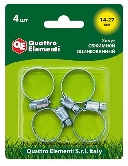 Хомут обжимной QUATTRO ELEMENTI 14-27 мм, оцинкованный, 4 шт в блистере (772-005)