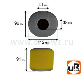 Фильтр воздушный UNITED PARTS для двигателя 188/190/192F, HONDA GX340/GX390 (овальный) (аналог 17210-ZE3-505)
