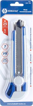 Нож технический КОБАЛЬТ лезвие 25 мм, двухкомпонентный корпус,металлическая направляющая, фиксатор, блистер (242-168)