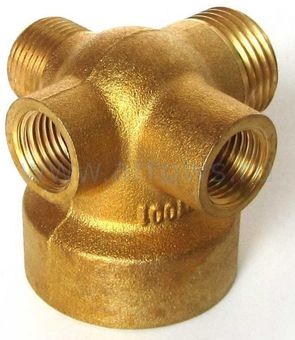 Штуцер UNITED PARTS 5-выводной 3/8"M(реле)×1/4"F(манометр)×1/4"F(пробка)×1"F(фланец)×1/2"M(шланг)